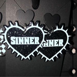 Glitter Sinner Rock Heart Flat backs Acrylic Earrings 🦄3 for $15 /4 for $20🦄